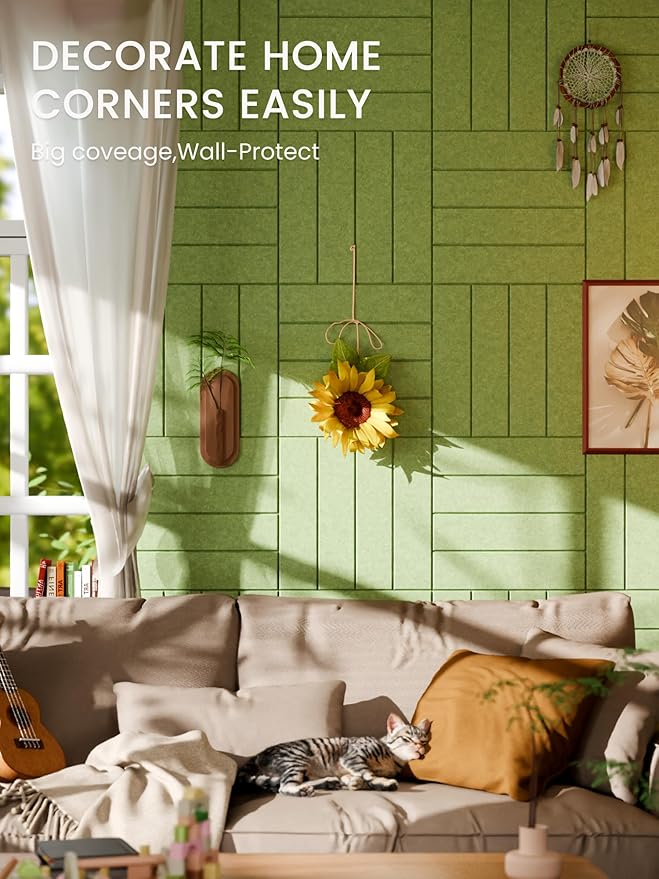 Bumusty Large Cork Board Alternative-36 x24 Felt Bulletin Board Tiles, with 30 Pushpins, 40 Adhesive Tabs, 6-Pack Slat Wall Paneling, Cork Boards for Office Push Pin Board Felt Board-Kelly Green