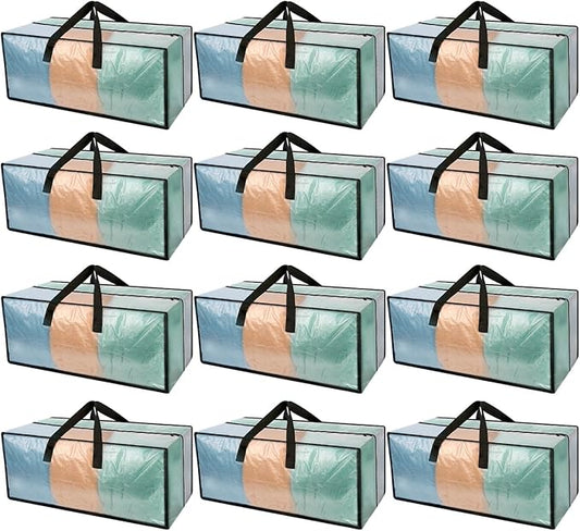 12 Pack Heavy Duty CLear Moving Bags, Large CLear Storage Bags for College Dorm Room Essentials, Alternative to Moving Boxes, Compatible with IKEA Frakta Cart