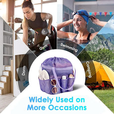 Mesh Shower Caddy Portable with Drawstring, Dorm Room Essentials for College Girls Guys, 8-Pocket Large Shower Bag Basket Tote for Camping Beach Gym Travel Toiletry Bathroom