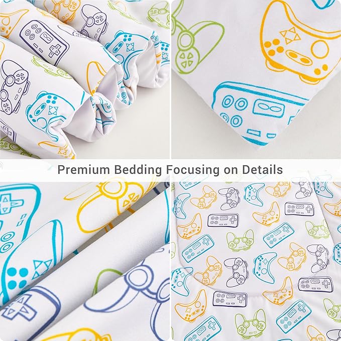 Viviland Kids Twin Bedding Sets for Boys, Soft Microfiber Twin Comforter Set, Grey Game