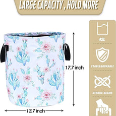 Cactus Flowers Laundry Basket Pink Floral Foldable Oxford Cloth Funny Tote Bag Laundry Hamper Clothes Storage Bucket Organizer For Bathroom/Laundry Storage/Bedroom 17.7x13.7 Inch