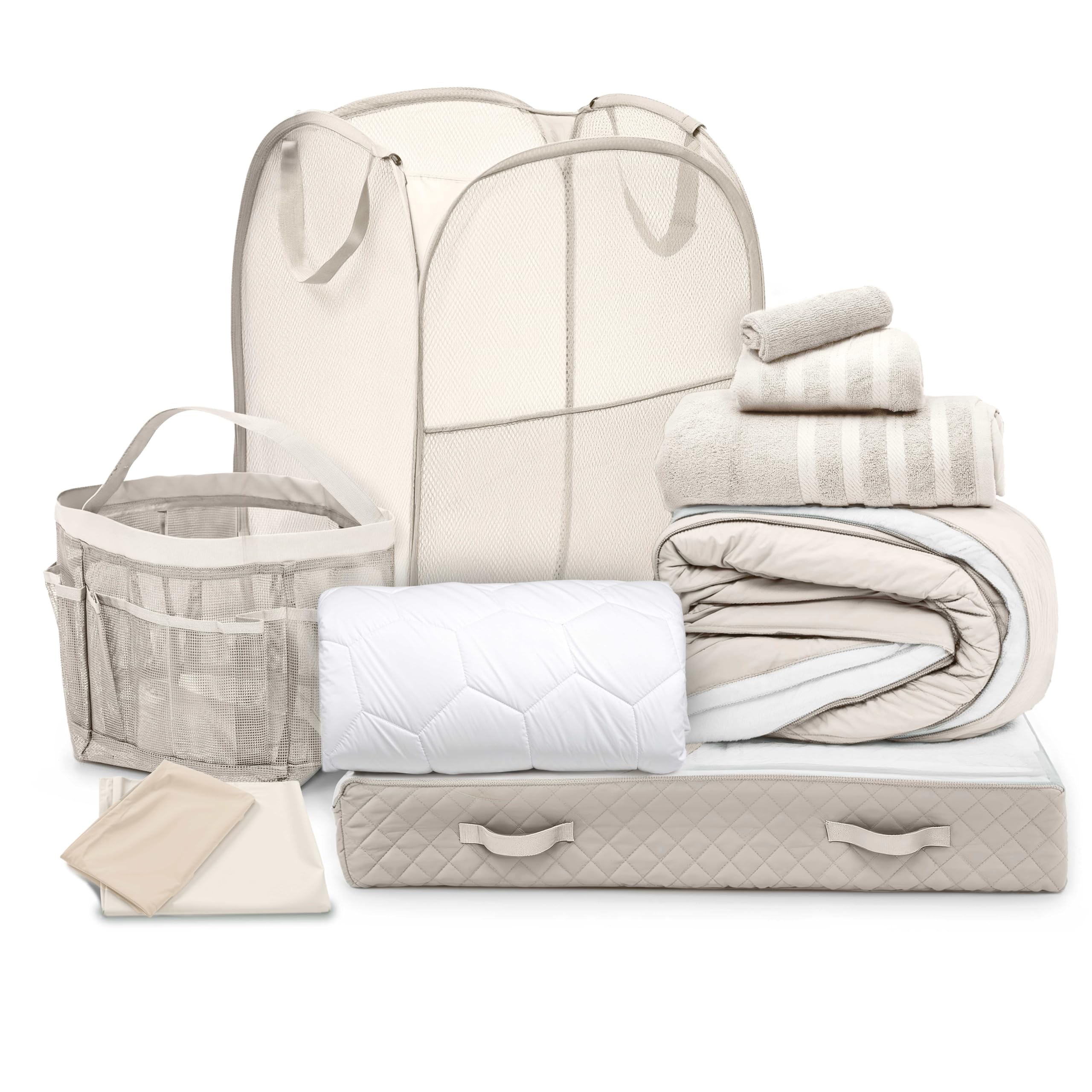 Hearth & Harbor Complete Dorm Room Set, Twin XL Comforter Set, Sheet Set, Mattress Protector, Towels and Organizers - All Dorm Accessories Included Dormly