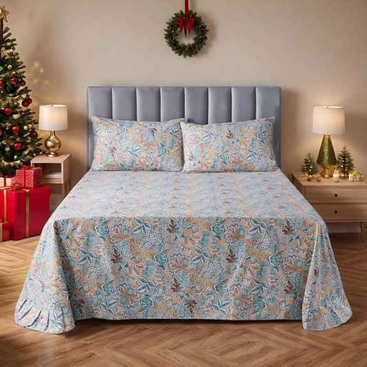 FADFAY Sheets Set Twin Shabby Gold Floral Bedding Classic Vintage Farmhouse Bedding Set Elegent Royal Print Bed Sheet Set 100% Cotton Ultra Soft Deep Pocket Fitted Sheet 4-Pieces Twin Size