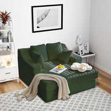 55 Inch Chaise Lounge Indoor - Oversized Chaise Lounge with 4 Throw Pillows and Armrets, Upholstered Plush Sofa Bed, Corduroy Lazy Chair Bed, Sleeper Chair for Living Room or Bedroom, Green
