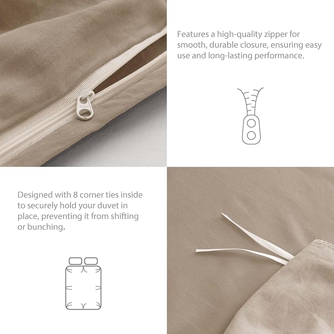 HeimenAogo Egyptian Cotton Duvet Cover Set Queen Size, Ultra Soft and Breathable Comforter Cover with Zipper Closure, High Thread Count Long Staple Cotton Blanket Cover 3pcs, Oxford Tan