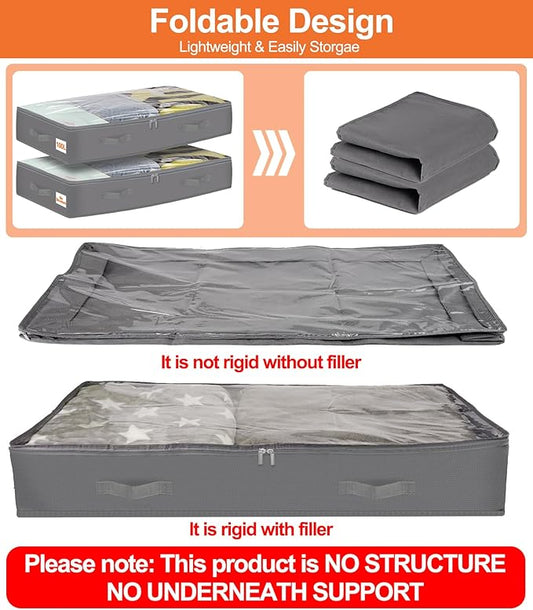 punemi Under Bed Storage Containers with Lid, 2 Pack Large Soft Foldable Storage Bags for Clothes, Coats, Sweaters, Blankets, Water-Resistant Inner Layer, 20x40x7.5 in, Perfect for Apartments and RV