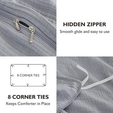 EMME Muslin Cotton Duvet Cover Set Light Grey Twin Size Linen Like Soft Breathable Lightweight Summer Comforter Cover Set with Zipper Closure (Light Grey, Twin, 68