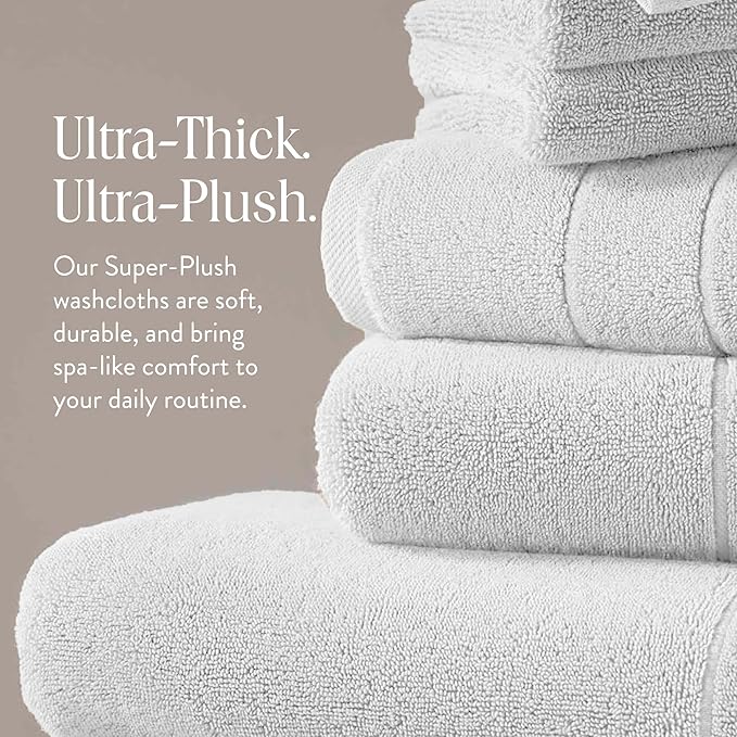 Brooklinen Super-Plush Turkish Cotton Washcloths - Set of 2 - Cotton, 820 GSM, Highly Absorbent, Machine Washable, Perfect for Home & Bathroom (13" x 13", Solid White)