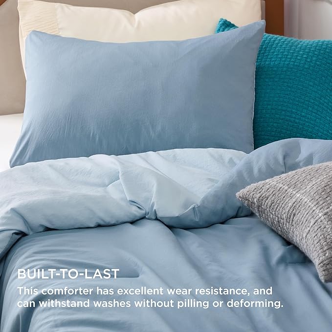Bedsure Twin Size Comforter Set, Reversible Blue Soft Prewashed Bedding for All Seasons, 2 Pieces Warm Down Alternative Bed Set, 1 Lightweight Comforter (68"x88") and 1 Pillowcase
