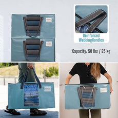 VENO 4 Pack Moving Bags, Christmas Storage Bins, Moving Boxes Alternative, Comforter and Blanket Storage Bags, College Dorm Packing Supplies, Foldable Heavy-Duty Tote (Shiny Light Blue, 4 Pack)