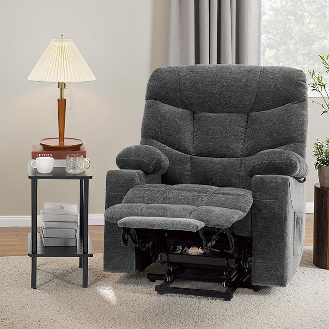 MCombo Oversized Power Lift Recliner Chair with Extended Footrest, Extra Wide 27.2" for Big and Tall Elderly People, Fabric R7289 (Dark Gray, Medium-Oversize)