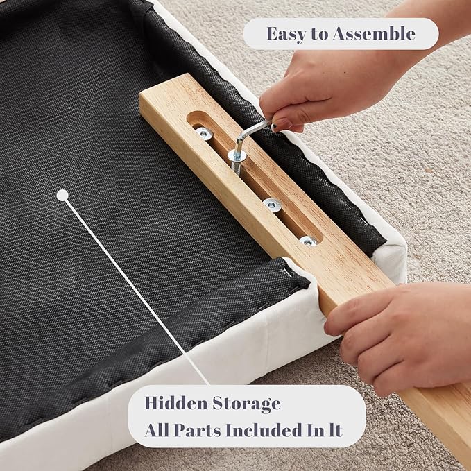 Kingfun Tufted Upholstered Twin Size Velvet Headboard in Modern Button Design, Adjustable Solid Wood Head Board, Premium Sponge Padded Headboards in Bedroom (White)