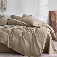 JELLYMONI 100% Washed Cotton Duvet Cover Twin – Soft, Breathable Linen-Look Bedding with Natural Wrinkle Texture, Button Closure, 3-Piece Set (Dusty Khaki, 68