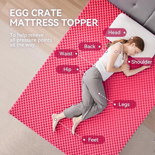 SINWEEK 2 Inch Egg Crate Memory Foam Mattress Topper King Size, Soft Mattress Pad for Back Pain Relief, Bed Topper, CertiPUR-US Certified, Pink