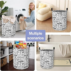 Laundry Basket,Black White Love Large Canvas Fabric Lightweight Storage Hamper Organizer Dirty Clothes Collapsible Waterproof for College Dorms,Bathroom