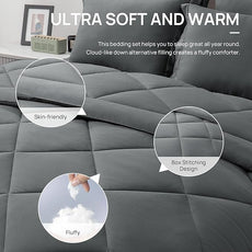 Love's cabin Twin XL Comforter Set Dark Grey, 5 Pieces Twin XL Bed in a Bag, All Season Bedding Sets with 1 Comforter, 1 Flat Sheet, 1 Fitted Sheet, 1 Pillowcase and 1 Pillow Sham