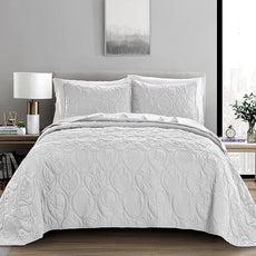 Pure Bedding Quilt Set Full/Queen Size White - Oversized Bedspread - Soft Microfiber Coverlet for All Season - Includes 1 Quilt and 2 Shams, Ocean Star Pattern