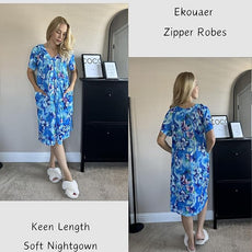 Ekouaer Women Robe Zipper Front Mumu Duster Robes Zip Up Housecoat Soft Sleepwear with Pockets