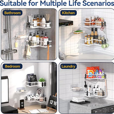 YASONIC Shower Caddy Corner, 3-Pack Adhesive Rustproof Stainless Steel Shower Shelves with Soap Holder, No Drilling Shower Organizer Corner for Dorm, Renters Bathroom, White