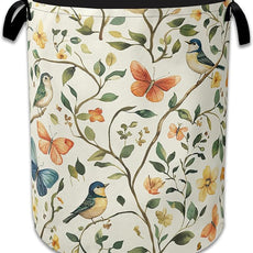 Bird Butterfly Laundry Basket,Oxford Cloth Vintage Nature Laundry Hamper With Handle Foldable Portable Clothes Storage Basket for Laundry Room/Bedroom/Bathroom 20.8