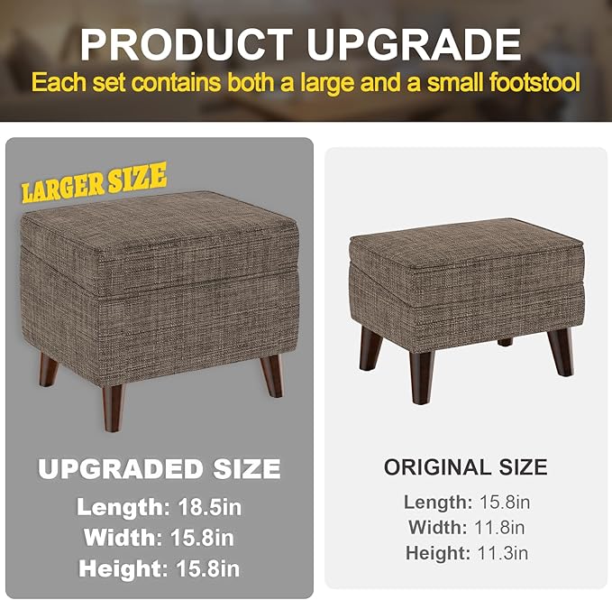 Foot Rests with Adjustable Cover, BOGO, Storage Ottoman Dorm, Footstool and Sitting Stool, Ottoman Foot Stool Set for Living Room, Bedroom, Dorm, Brown