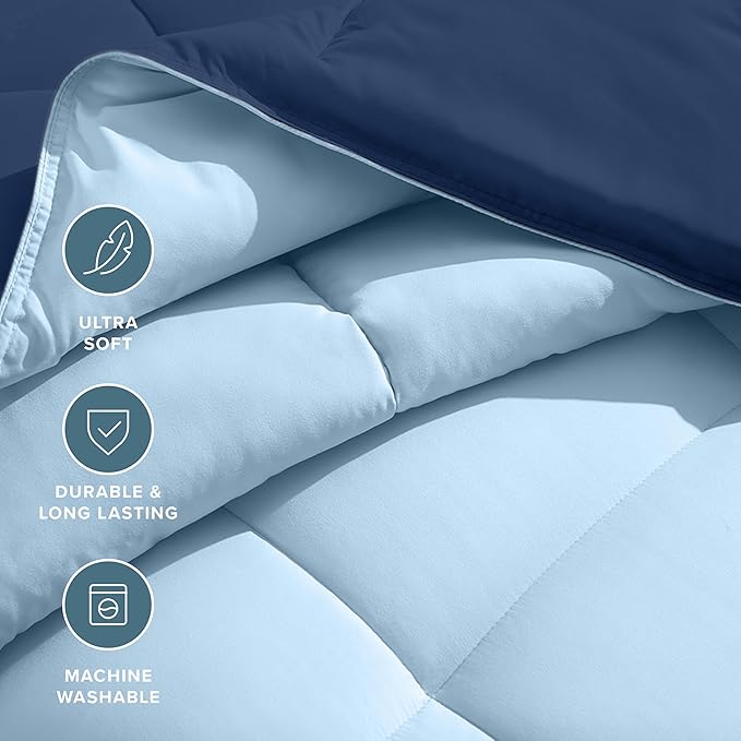 Bare Home Full Comforter - Reversible Colors - Goose Down Alternative - Ultra-Soft - Premium 1800 Series - All Season Warmth - Bedding Comforter (Full, Dark Blue/Light Blue)