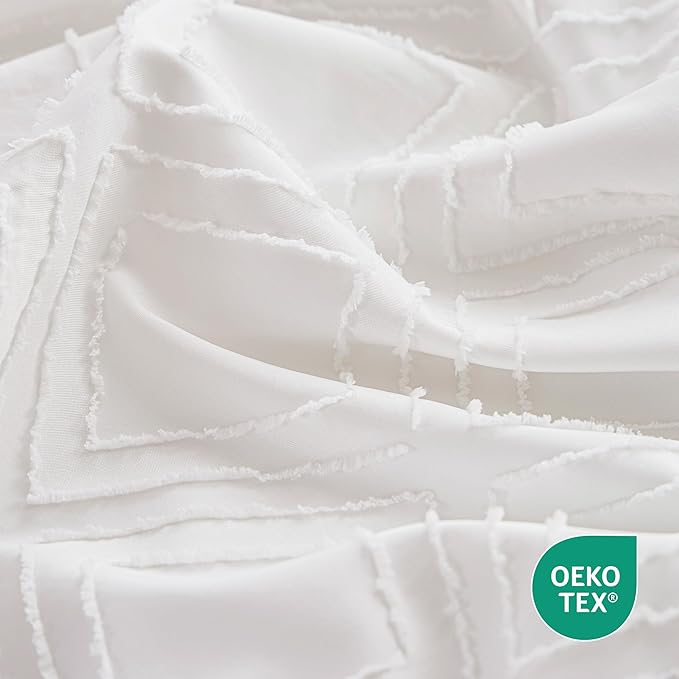 JELLYMONI Duvet Cover Full Size White - 3PCS Boho Duvet Cover Set Plaid Polyester Tufted Bohemian Jacquard Knit Textured Comforter Cover 80×90in Rhombic Geometric Pattern Corner Ties & Zipper