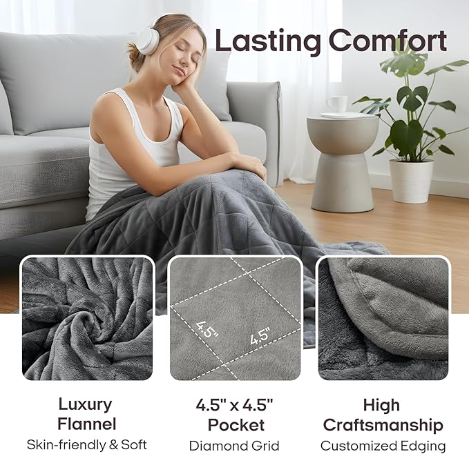 ZonLi Royal Posh Velvet Weighted Blanket for Adults, Dual Sided Cozy Fluffy Heavy Blanket(48"x72",12lbs,Grey), Bed Sofa Heavy Blankets, Soft Material with Premium Glass Beads, Easy Care