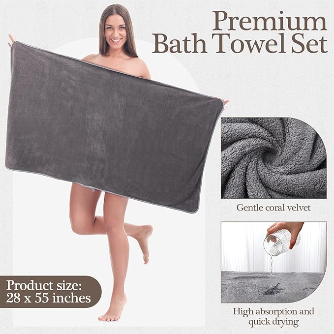 VitalCozy Set of 6 Large Bath Towels for Bathroom 28 x 55 Inches Soft Absorbent Shower Towels Bulk for Daily Use Gym Beach Pool Hotel(Multicolor)