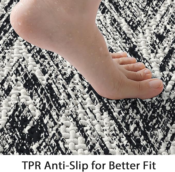 Woven Bath Mat, Modern Bathroom Rug Non-Slip, Washable, Ultra-Absorbent, Quick-Drying Minimalist Bathroom Decor(Black, 32"x20")