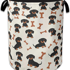 Cute Dachshund Laundry Basket,Foldable Oxford Cloth Bone Laundry Hamper With Handle, 20.8