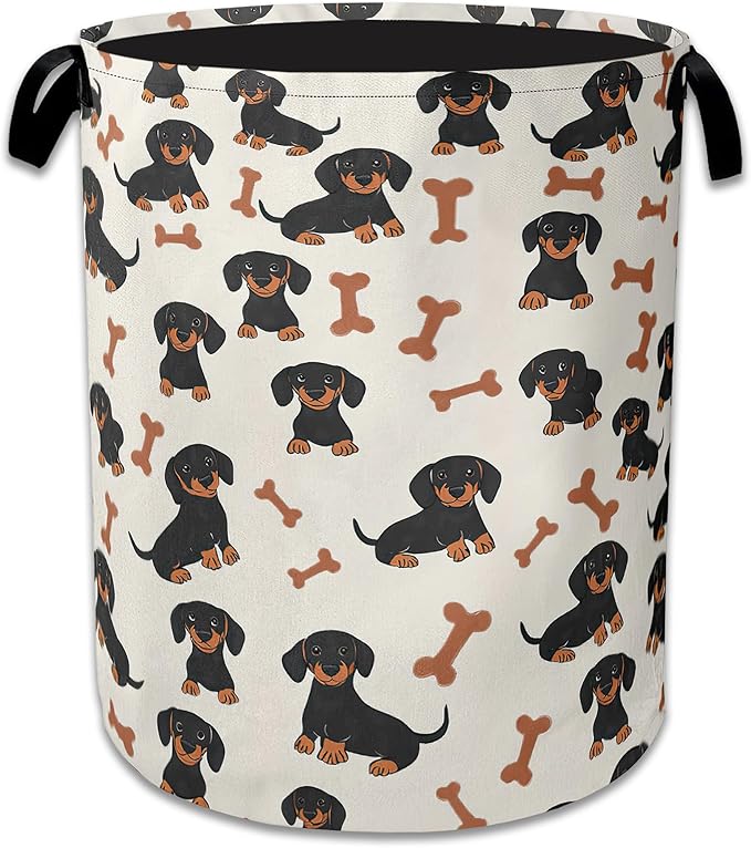 Cute Dachshund Laundry Basket,Foldable Oxford Cloth Bone Laundry Hamper With Handle, 20.8"x16" Portable Clothes Storage Basket Bag for Laundry Room/Bathroom/Bedroom/Dormitories