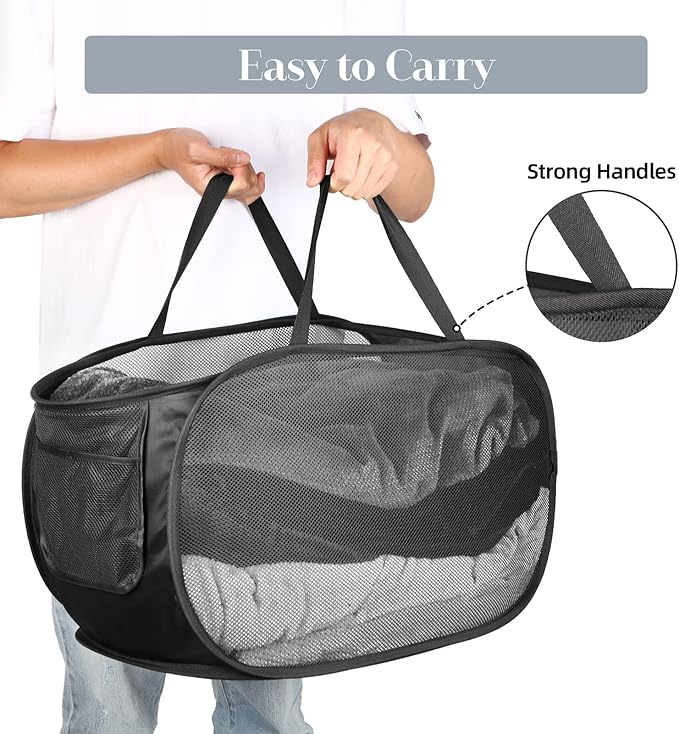 4 Pcs Durable Collapsible Laundry Baskets, Foldable Laundry Basket Large Opening, Pop Up Laundry Hamper with Pocket, Clothes Hamper with Handles for Laundry, Bathroom, Kids Room, Dorm or Trave