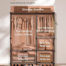 Clothes Rack, Portable Closet, 44.9 Inch Large Capacity Wardrobe Closet, Clothes Storage Organizer with Shelves and 2 Hanging Rods, Easy to Assembly, Black PCT021B01