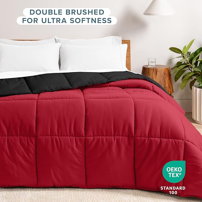 Bare Home Oversized Queen Comforter - Reversible Colors - Goose Down Alternative - Ultra-Soft - Premium 1800 Series - All Season Warmth - Bedding Comforter (Oversized Queen, Black/Red)