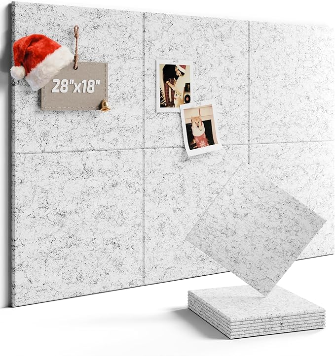 Felt Bulletin Board Tiles -28"x18" Cork Board Alternative for Office Decor, Push Pin Board Wall Organizer 6-Pack -Marble Gray