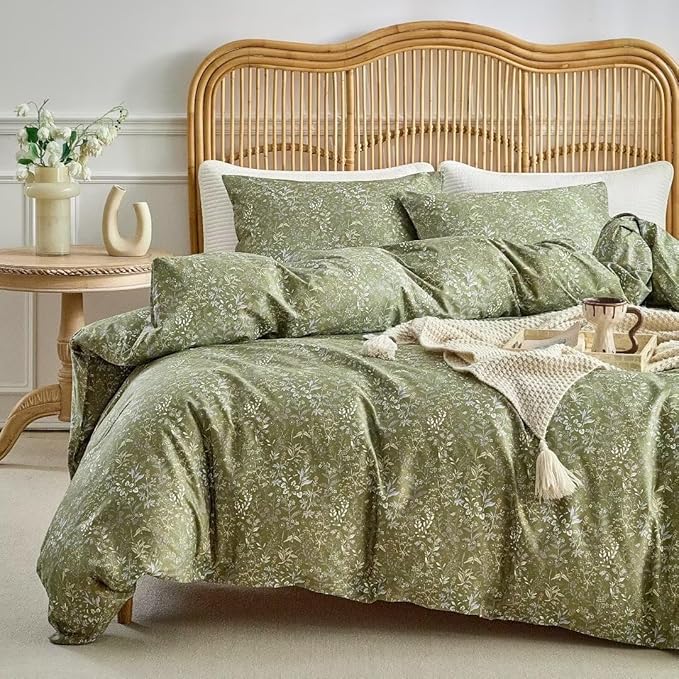 MKXI Vintage Style Comforter Set Twin XL Wildflower Comforter Set Floral Bedding Set Green Floral Duvet Comforter Twin Size Bed Set Soft Reversible Farmhouse Comforter Army Green