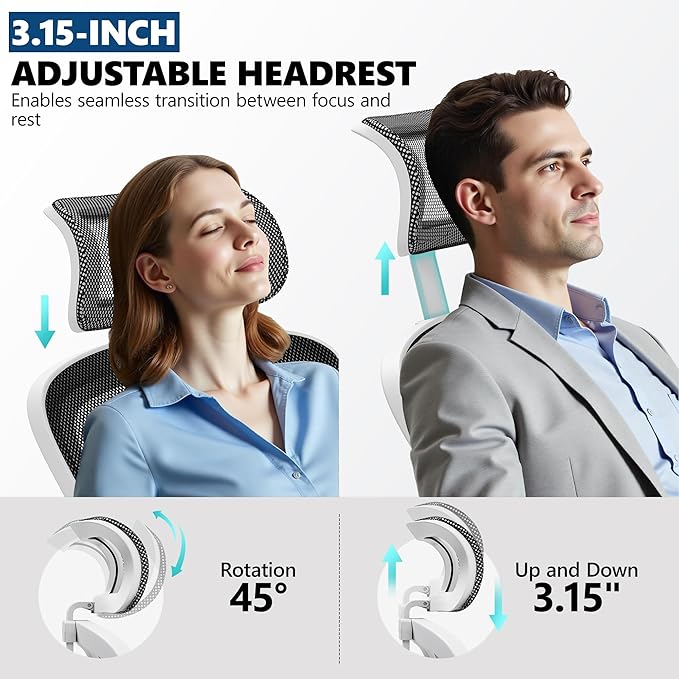 Ergonomic Office Chair - High Back Mesh Computer Desk Chair with Adjustable Lumbar Support & Headrest, Flip-Up Armrests, Tilt Function - Perfect for Gaming, Work, and Study -White