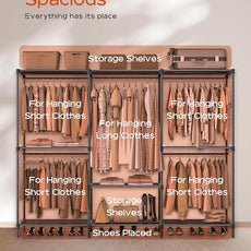 Clothes Rack, Portable Closet, 80.7 Inch Extra Large Capacity Wardrobe Closet, Clothes Storage Organizer with Shelves and 5 Hanging Rods, Easy to Assembly, Black PCT036B01