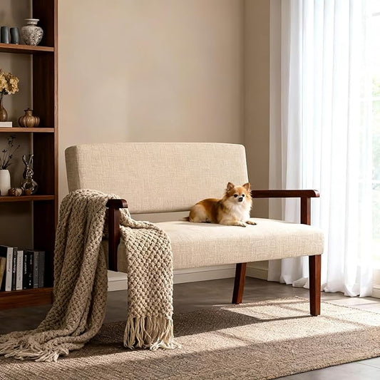 Accent Chair 2 Seat, Arm Chairs with Soft Seat and Armrests for Living Room, Love seat for Dining, Reading, and Waiting Rooms (Beige)