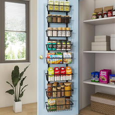 12 Inch Wide Narrow Over The Door Pantry Organizer, Pantry Organization and Storage, Black 8-Tier Metal Hanging Deep Basket Wall Spice Rack Seasoning Shelves, Home & Kitchen Essentials