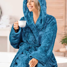 PAVILIA Women Hooded Plush Soft Robe | Fluffy Warm Fleece Sherpa Shaggy Bathrobe