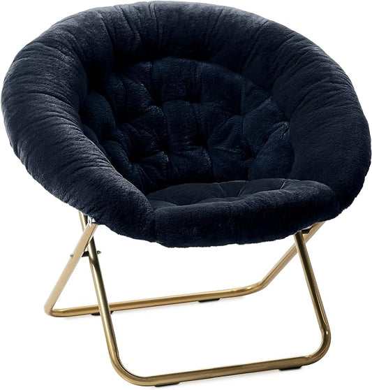 Milliard Saucer Chair For Adults, Teens & Kids, Navy Blue, Faux Fur XL Circle Chair for Bedroom, Dorm & Gaming, Foldable Comfy Accent Seat for Small Spaces, Folding Moon / Mushroom / Round Style
