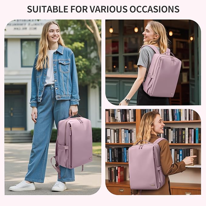 Stylish Laptop Backpack for Women Airline Approved Perfect for Work College and Travel Multi-Functional Casual Daypack Fits 15.6 Inch Notebook (Pinkish Purple)