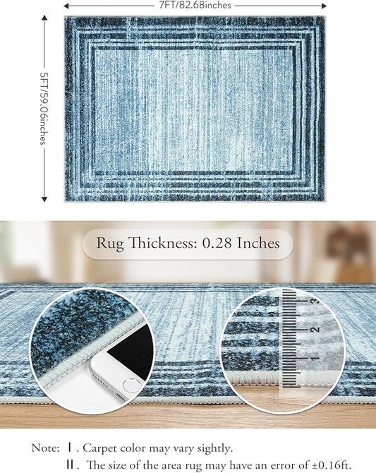 Lahome Abstract Area Rugs 5x7,Washable Modern Rugs for Living Room Non-Slip,Low-Pile Soft Rug Minimalist Bordered Floor Carpet for Bedroom Dining Room Entryway Indoor