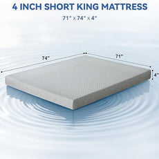 Vipbear Short King Size 4 Inch Mattress Topper, Cooling Gel Memory Foam with Bamboo Fiber Cover, Medium Firm Spine Support