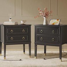 Huuger 27.6 Inch Tall Nightstand with Charging Station, USB-C Port, Larger Night Stand Set of 2, Bedside Table with 2 Drawers, 11.4 Inch Raised Legs, Side Tables End Tables, for Bedroom, Black