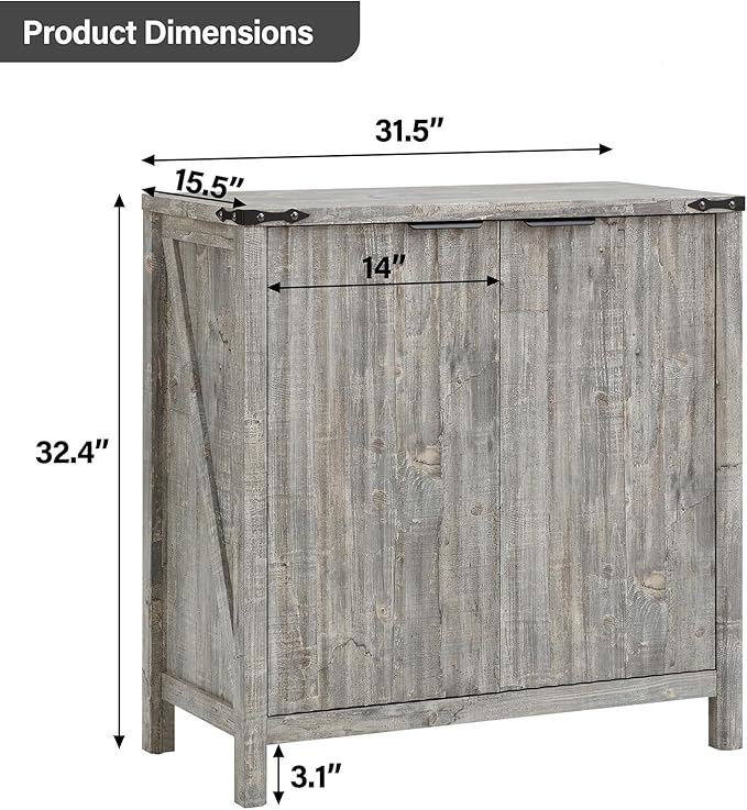 32 Fluted Sideboard Storage Cabinet Buffet - 7-Level Adjustable Shelves, Modern Farmhouse Rustic Kitchen Console Accent Cabinets, Coffee Bar Table for Dining Room
