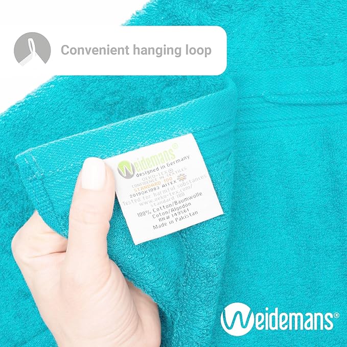 Premium 8 Pieces Towel Set Including 2 Bath Towels 30" x 56", 2 Hand Towels 18" x 30" and 4 Washcloths 13" x 13" - Color: Teal | Pure Cotton |Machine Washable high Absorbency