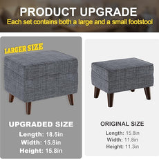 Storage Ottomans with Adjustable Cover, BOGO, Step Stool, Footrest and Seat, Ottoman Foot Rest Set for Living Room, Bedroom, Dorm, Light Gray